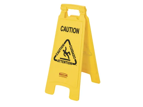 Waarschuwingsbord Caution meertalig 67x28x4cm geel