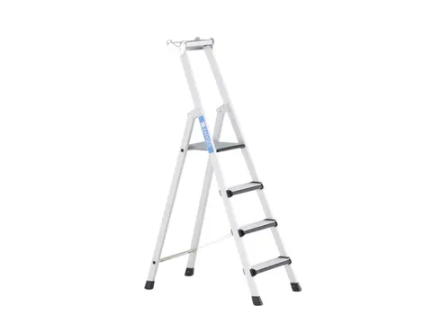 trapladder,eenzijdig,4treden,m. bekleding,stand H 0,75m,balk L 1,52m