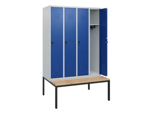 locker met bank,HxBxD 1950x1200x815mm,4vak,vak B 300mm,draaigrendel