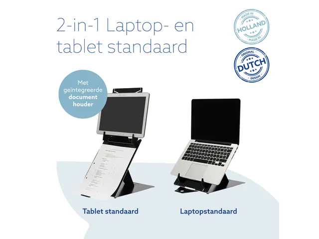 Tablet en laptopstandaard in 1 R-Go Riser Duo voor 10-22 inch Zwart