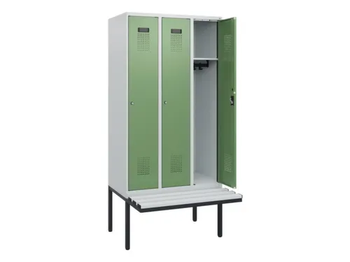 locker met bank,HxBxD 1950x900x815mm,3vak,vak B 300mm,cilinderslot