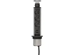 Stekkerdoos Brennenstuhl toren 3-voudig incl. 2 USB 2m zwart zilver