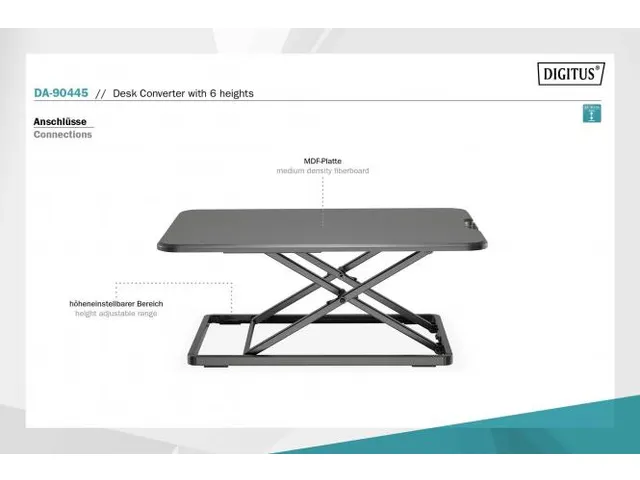 Ergonomische zit/sta bureauconverter 6 hoogtes 67×47 cm 45–405 mm
