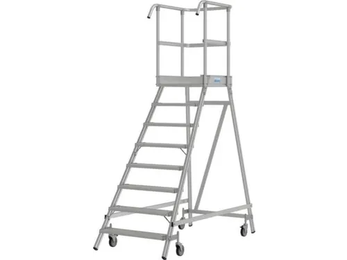 bordestrap,verrijdbaar,bordes H 1,95m,8treden,aluminium,4zwenkwielen