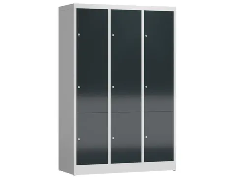 Lockerkast 1800x1185x500mm 3x3 vakken cilinderslot, sokkel, RAL7016