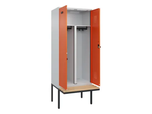 PBM-locker met bank,HxBxD 2120x800x815mm,2vak,vak B 400mm,draaigrendel