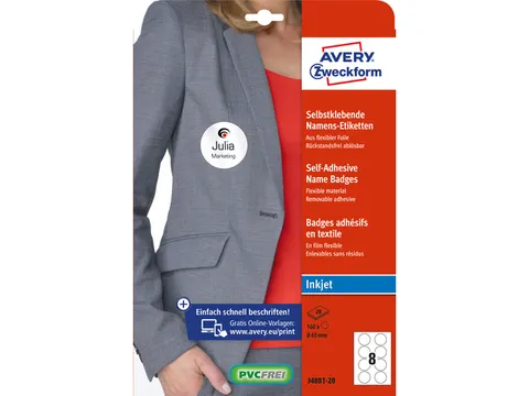 Naambadge zelfkl. Zweckform rond 65mm wit afneembaar 160 etiketten 20