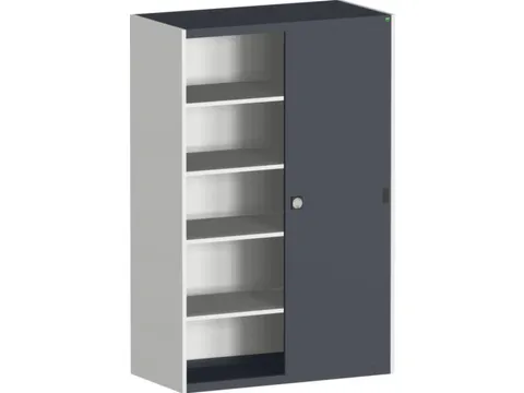 schuifdeurkast HxBxD 2000x1300x650mm stalen romp Ral7035 front Ral7016