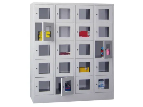 lockerkast,HxBxD 1850x1600x500mm,4x5vakken,RAL7035,front RAL5012
