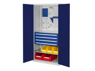 Materiaalkast Geperf. Deuren 1950x1000x600mm 4laden 2legborden Ral5010 - 1