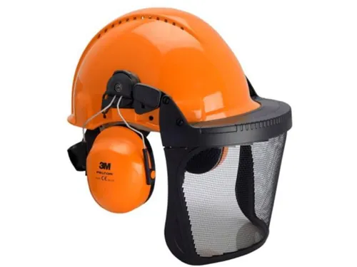 3M Bosbouwcombi, G3000 oranje helm, gehoorkappen, houder en gaasscherm