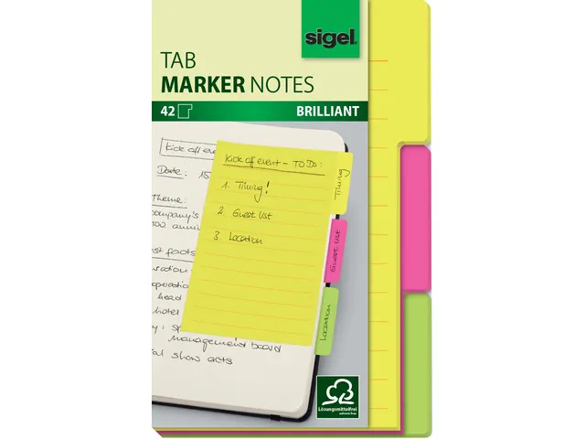 Tabmarker notes Sigel 98x148mm 3 kleuren 42 sheets