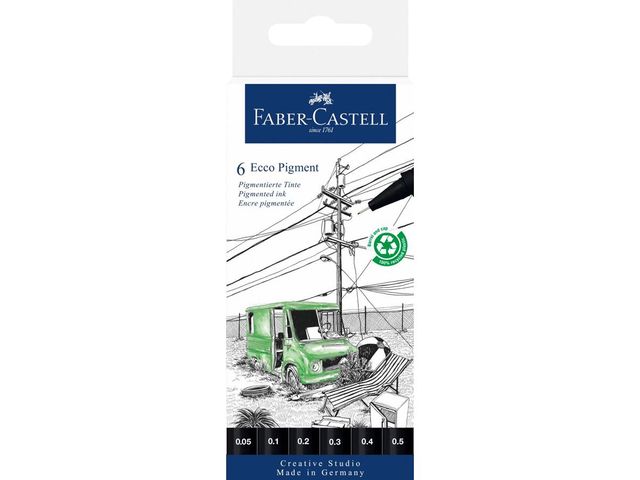 Tekenpen Faber-Castell Ecco pigment 6 delig etui zwart | FaberCastellShop.nl