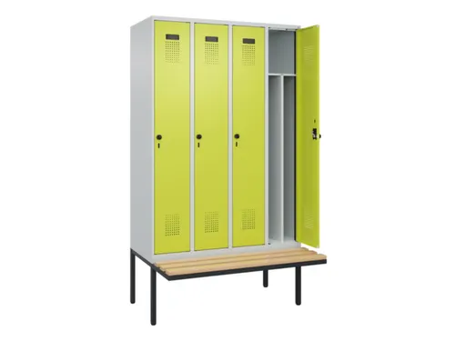 locker met bank,voor scheiding van kleding,HxBxD 2120x1200x815mm,4vak
