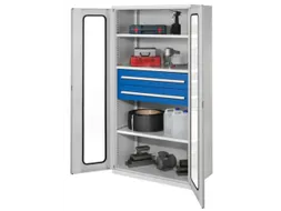 Materiaalkast Vensterdeuren 1950x1000x600mm 3legborden 2laden Ral7035