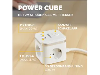 Stekkerblok Fellowes Power Cube F 3-voudig 1xUSB A 2xUSB C 2m wit - 5