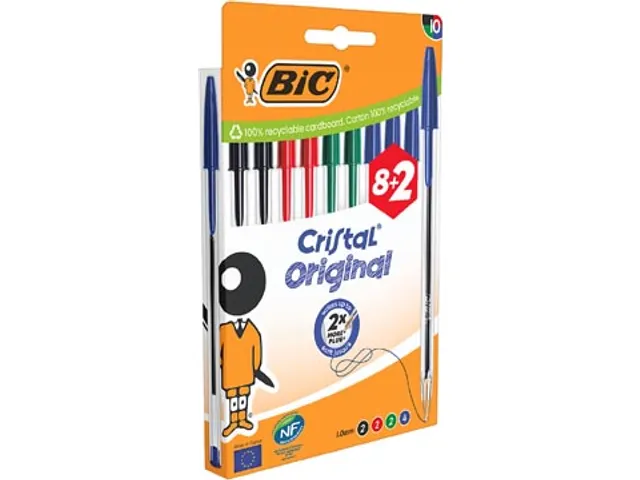 Cristal balpen medium assorti blister van 8 + 2 GRATIS