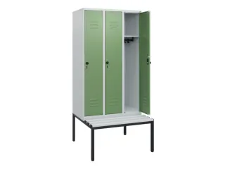 locker met bank,HxBxD 1950x900x815mm,3vak,vak B 300mm,draaigrendel - 2