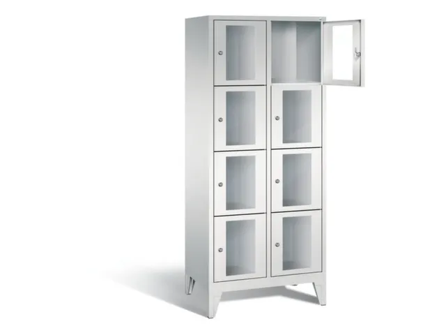 Lockerkast 1850x810x500mm 2x4 vakken Cilinderslot Poten, RAL7035