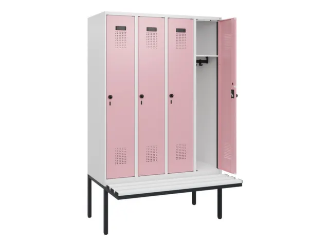 locker met bank,HxBxD 1950x1200x815mm,4vak,vak B 300mm,draaigrendel