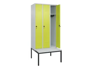 locker met bank,HxBxD 2120x900x815mm,3vak,vak B 300mm,draaigrendel - 2