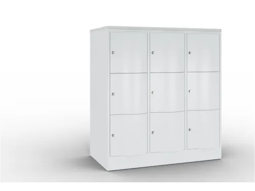 lockerkast 1255x1150x640mm 3x3 vakken RAL7035 front RAL7035 sokkel