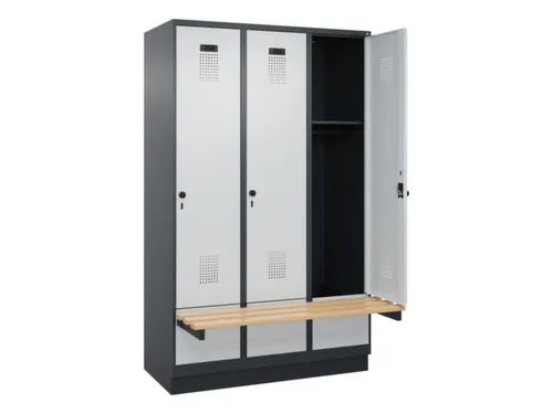 locker met bank,HxBxD 1950x1200x815mm,3vak,vak B 400mm,draaigrendel