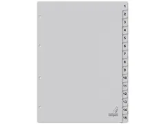 Tabblad ECO Kangaro A4 cijfers 180 grams grijs karton 4-gaats 15-delig