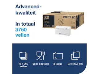 Tork 290190 H3 oplosbare Handdoek Advanced ZigZag 2-laags Wit 15x250v - 4