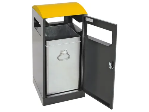 afvalbak,v. buiten,40l,HxBxD 815x350x350mm,legbord,romp staal RAL7016