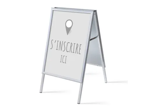 Stoepbord A1 complete set met print "S'incrire ici" Grijs