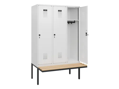 locker met bank,HxBxD 1950x1200x815mm,3vak,vak B 400mm,draaigrendel