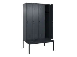 locker met bank,HxBxD 2120x1200x815mm,4vak,vak B 300mm,draaigrendel - 2