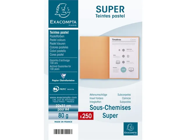 Pak van 250 inlegmappen SUPER 60 - 22x31cm-Lila