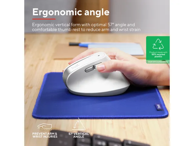 Muis Trust ergonomisch BAYO II draadloos wit 25398