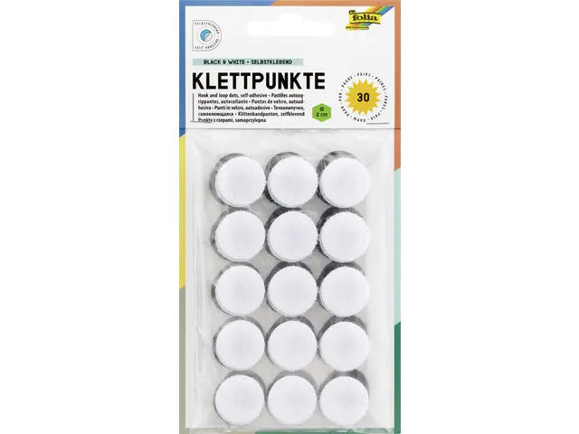 Klittenband Folia rond 2cm 15 stuks zwart 15 stuks wit