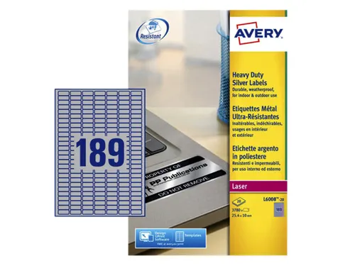 Inventaris etiketten Avery L6008-20 25.4x10mm Zilver 3780 stuks