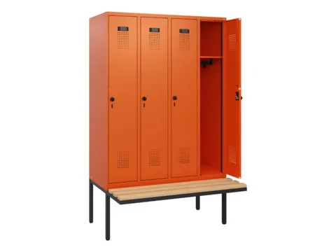 locker met bank,HxBxD 1950x1200x815mm,4vak,vak B 300mm,draaigrendel