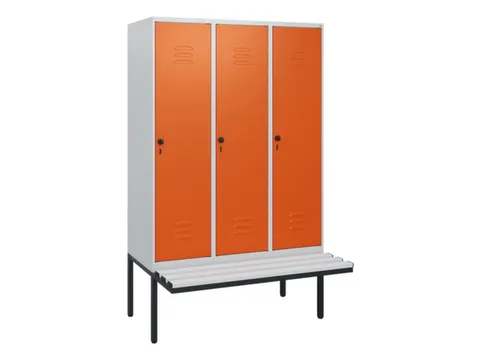locker met bank,HxBxD 1950x1200x815mm,3vak,vak B 400mm,draaigrendel