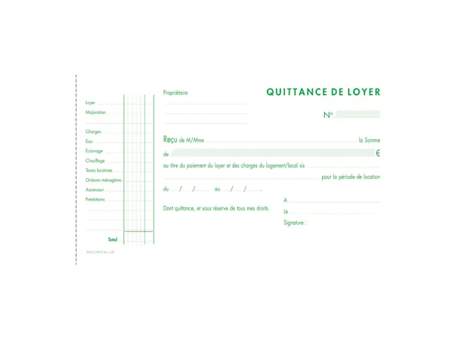 Manifold Quittances de loyer 12,5x21cm 50 feuillets tripli autocopiant