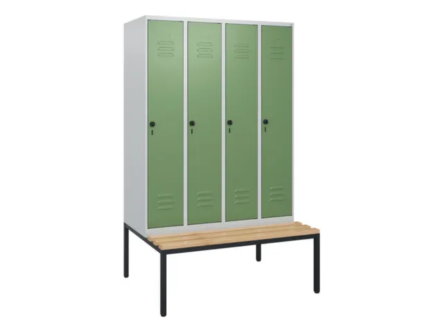 locker met bank,HxBxD 1950x1200x815mm,4vak,vak B 300mm,draaigrendel