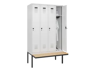 locker met bank,HxBxD 2120x1200x815mm,4vak,vak B 300mm,draaigrendel - 1