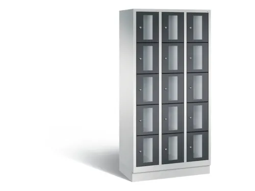 Lockerkast 1800x900x500mm 3x5 vakken Cilinderslot, Sokkel, RAL7021