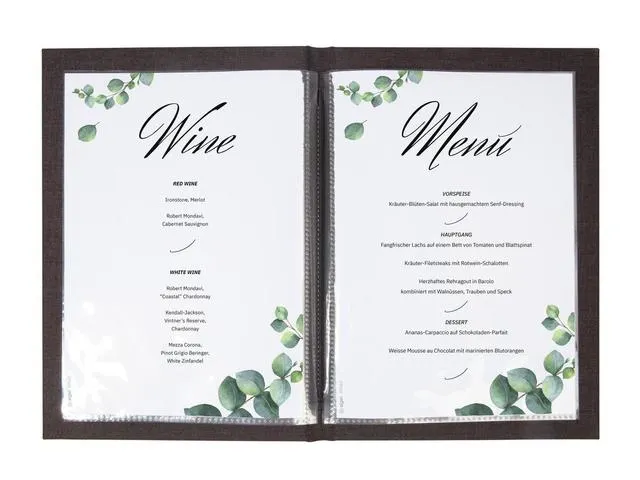 Menukaart map Sigel A4 zwart voor 8 blad