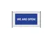 Hekwerkbanner 200x100 cm Blauw met Engelse Print We Are Open