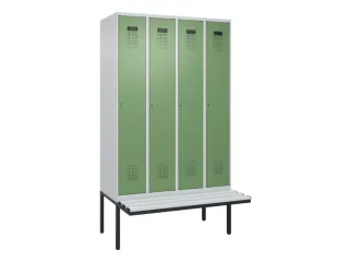 locker met bank,HxBxD 2120x1200x815mm,4vak,vak B 300mm,cilinderslot - 2