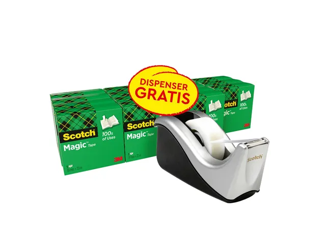 Ruban adhésif Scotch Magic 819 19mmx33m mat + dévidoir argent 16 rou