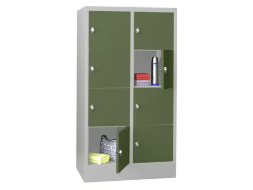 lockerkast,HxBxD 1518x800x500mm,2x4vakken,RAL7035,front RAL6011