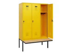 locker met bank,HxBxD 1950x1200x815mm,3vak,vak B 400mm,draaigrendel