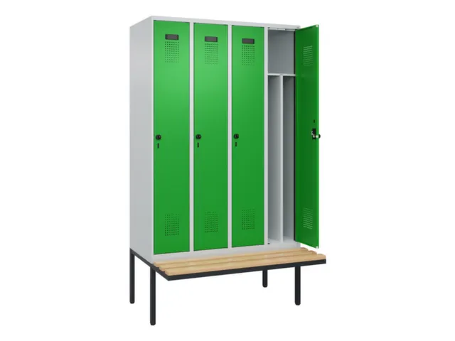 locker met bank,voor scheiding van kleding,HxBxD 2120x1200x815mm,4vak